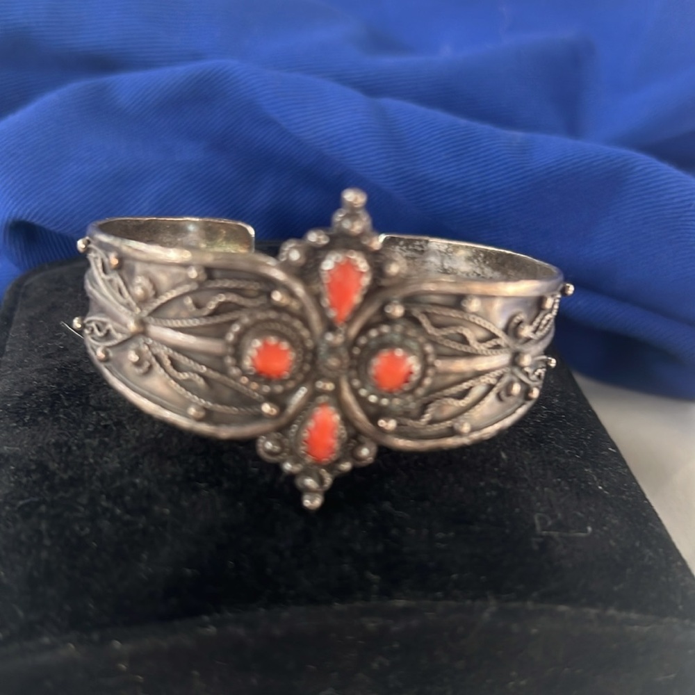 Sterling silver Berber bracelet with coral